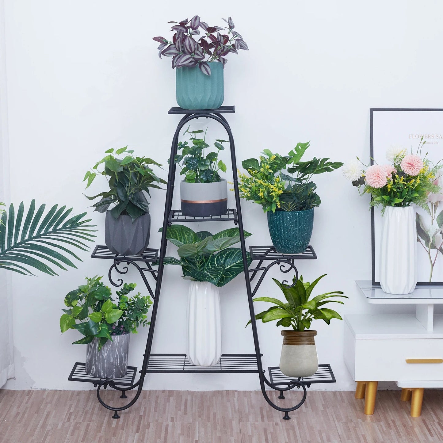 7 Tier Plant Stand Holder Shelf Black Metal Patio - Image 7