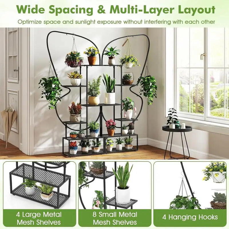 6 Tier Metal Plant Stand with 4 Hanging Hooks Detail View