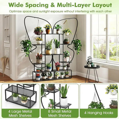 6 Tier Metal Plant Stand with 4 Hanging Hooks Detail View